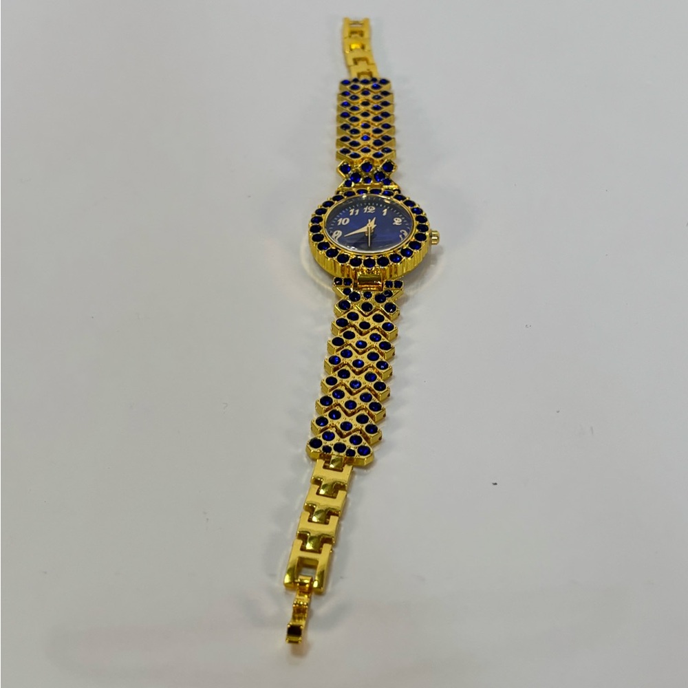 Gold and Blue Jeweled Quartz Watch - Picture 2 of 13